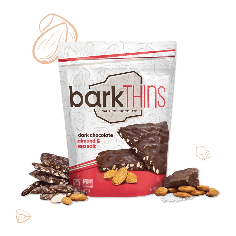 bag of barkthins dark chocolate almond and sea salt snacking chocolate