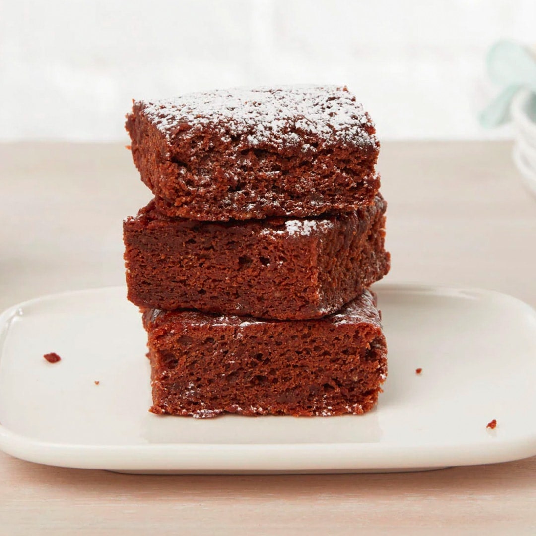 Chocolate banana brownies on plate on table