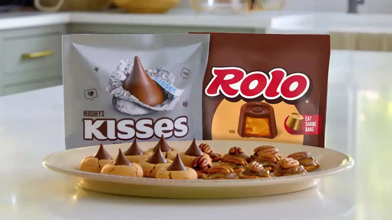 Rolo and Kisses cookies on a plate