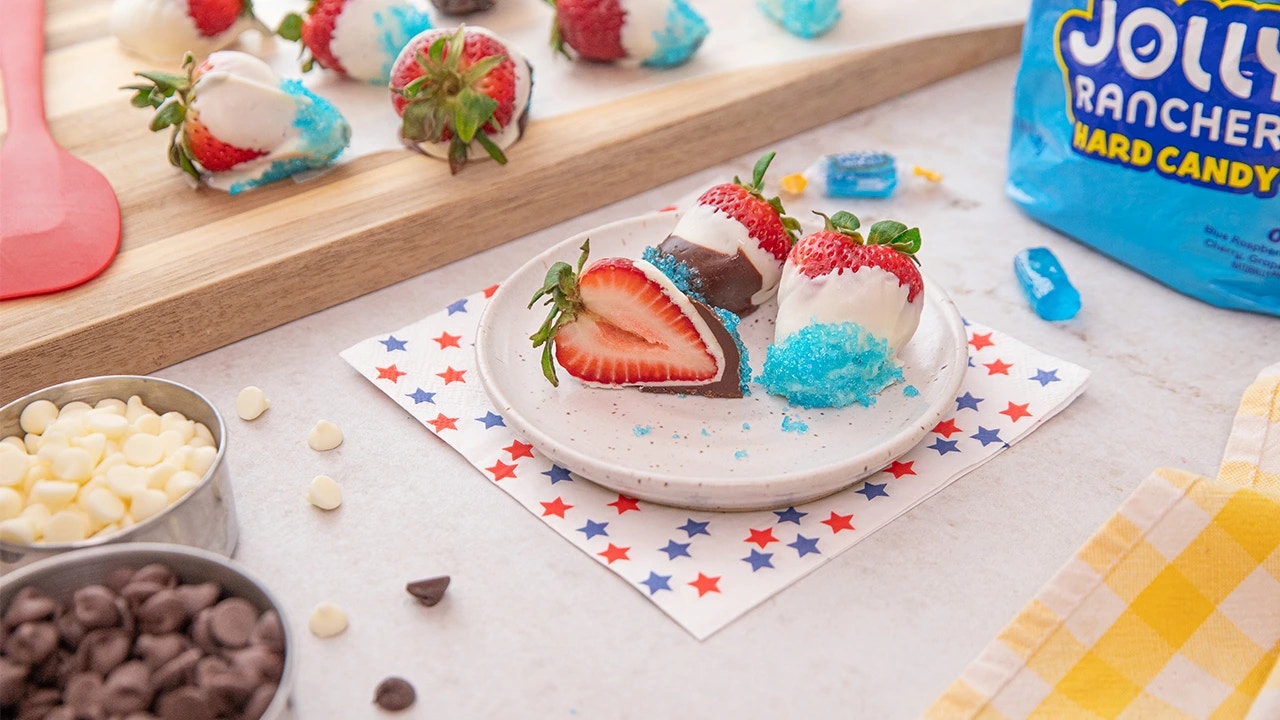 white chocolate covered strawberries with jolly rancher sprinkles