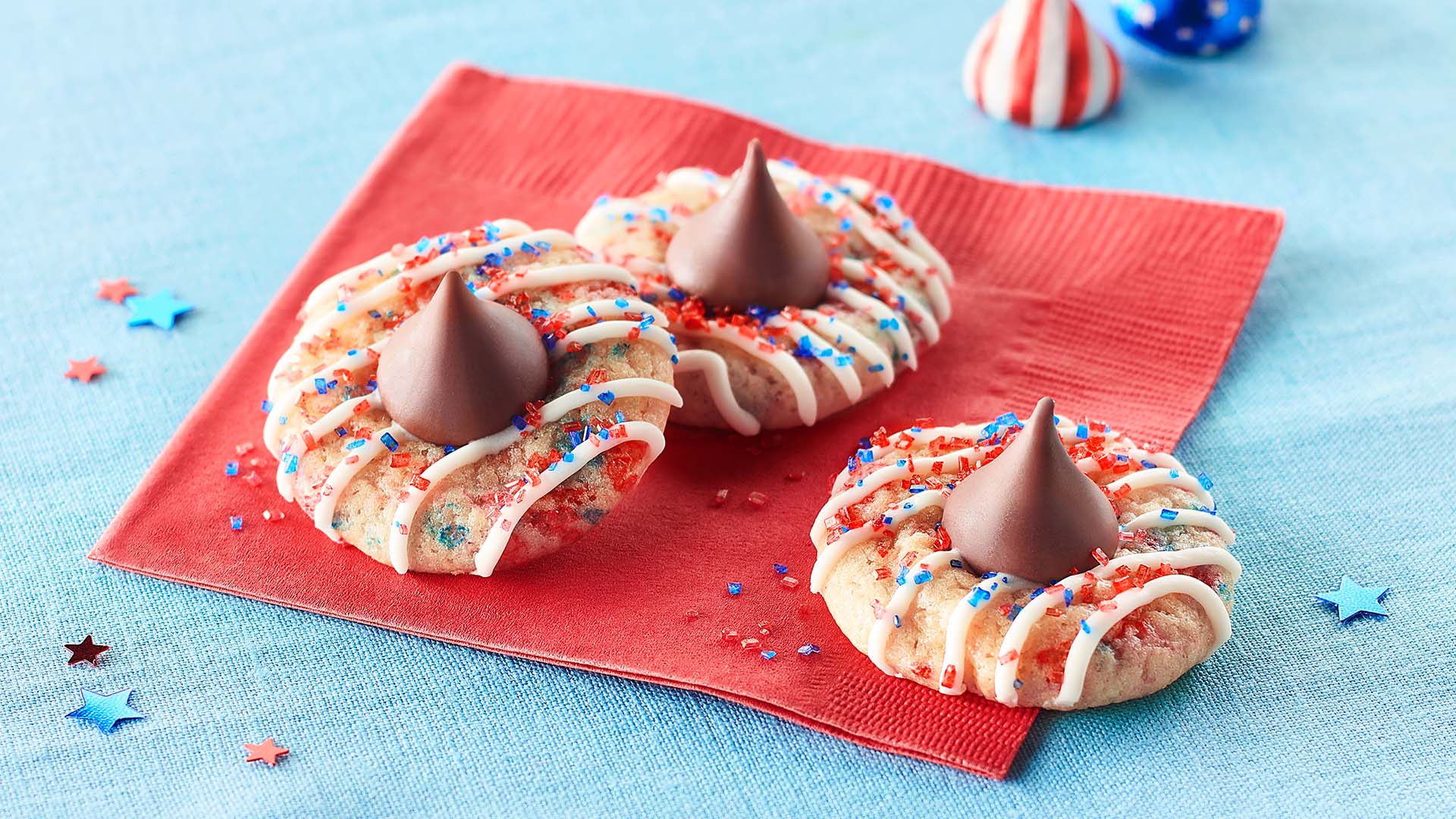 red white and blue blossom cookies