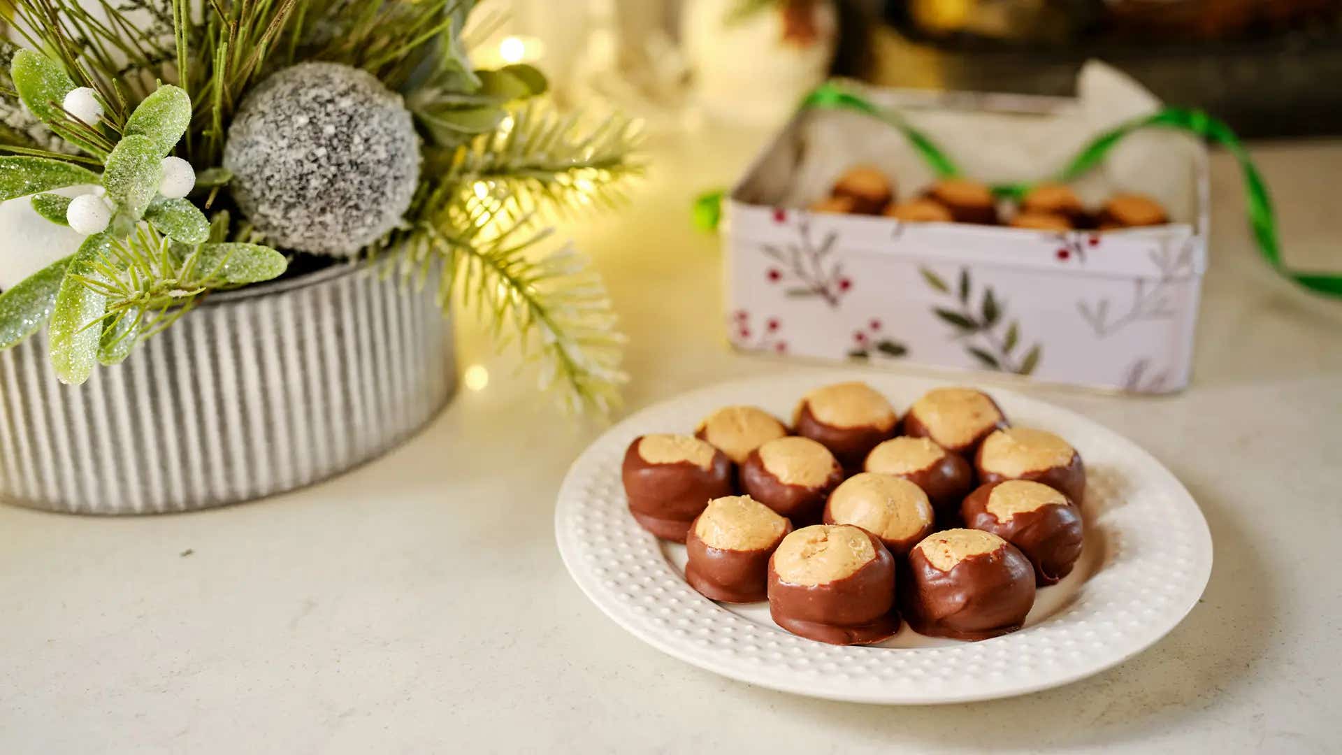 plate topped with hersheys buckeyes